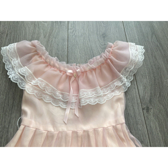 Vintage Parie of Dallas Tx Girls Pageant Ball Gown Organza Pink Peach Small - Picture 4 of 7
